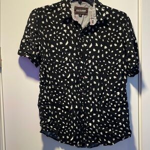 Black and White Casual Button Down Shirt with Abstract Print